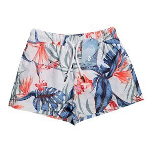 NWT Brisira White Tropical Bird of Paradise Floral Swim Shorts | 2T